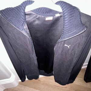 PUMA Dark charcoal/Black Suede Polyester Ribbed Knit Trim Logo Jacket XS